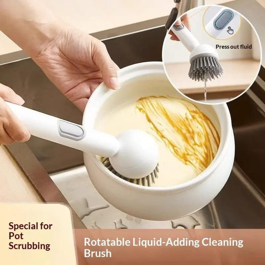 🥣Kitchen Essentials🍽️6-in-1 Dish Brush with Detergent Dispenser 360° Rotating Scrubber